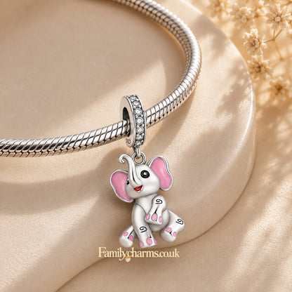 Pink Elephant Dangle Charm Hallmarked S925 for Charm Bracelet and Necklace
