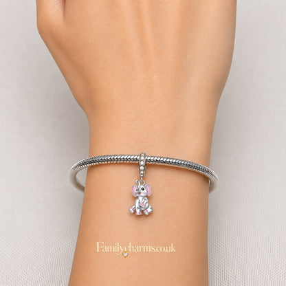 Pink Elephant Dangle Charm Hallmarked S925 for Charm Bracelet and Necklace