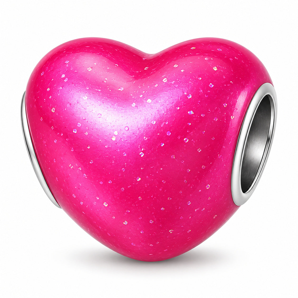 Pink Heart Bead Sterling Silver Charm Hallmarked S925 for Charm Bracelet and Necklace