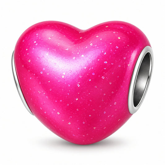 Pink Heart Bead Sterling Silver Charm Hallmarked S925 for Charm Bracelet and Necklace