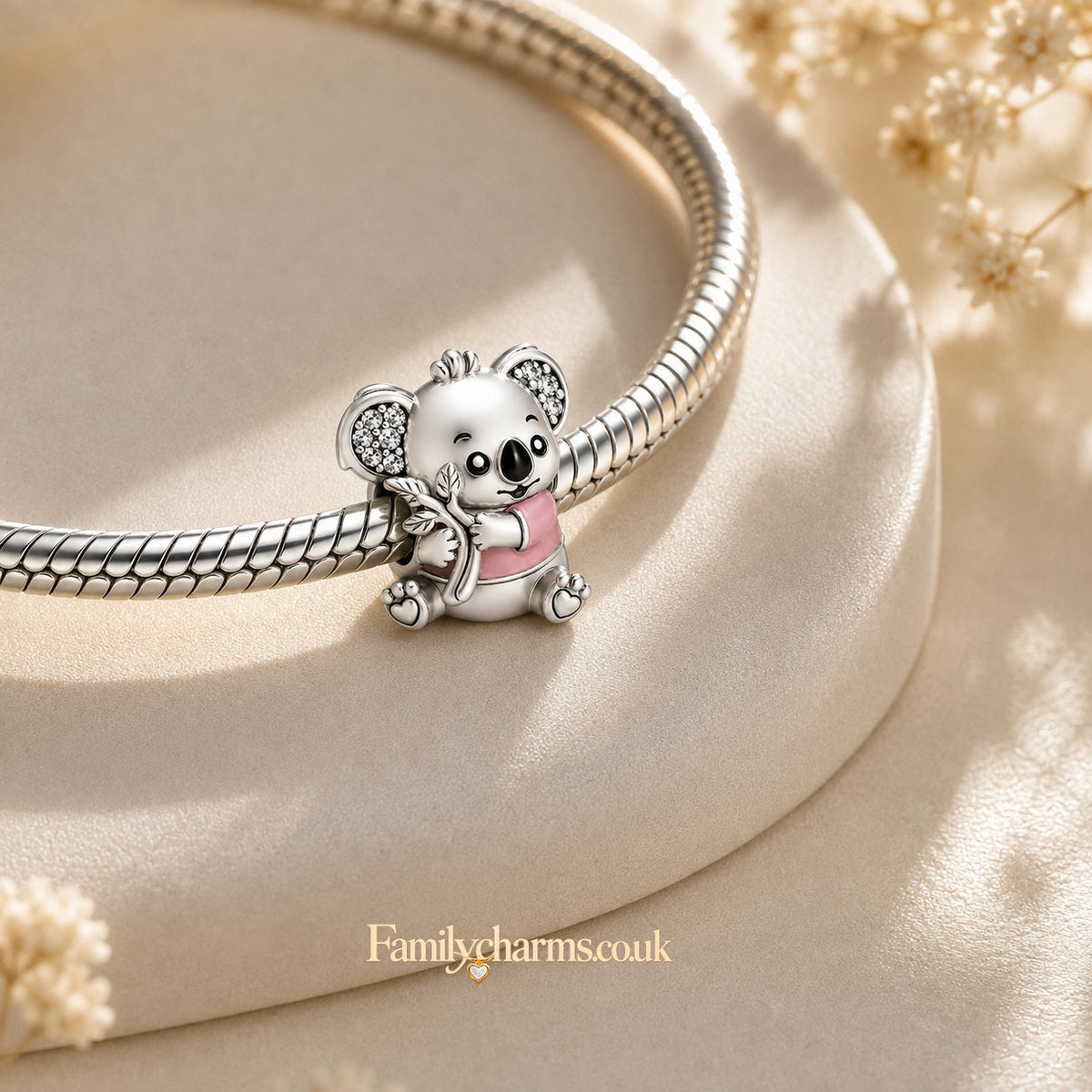 Pink Koala Bead Charm Hallmarked S925 for Charm Bracelet and Necklace