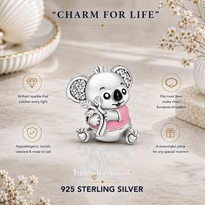 Pink Koala Bead Charm Hallmarked S925 for Charm Bracelet and Necklace