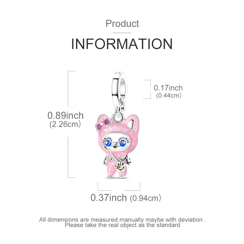 Pink Labubu Sterling Silver Charm Hallmarked S925 for Charm Bracelet and Necklace