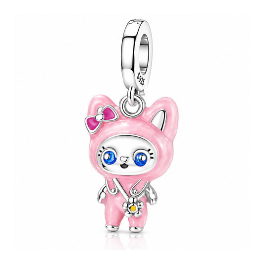 Pink Labubu Sterling Silver Charm Hallmarked S925 for Charm Bracelet and Necklace