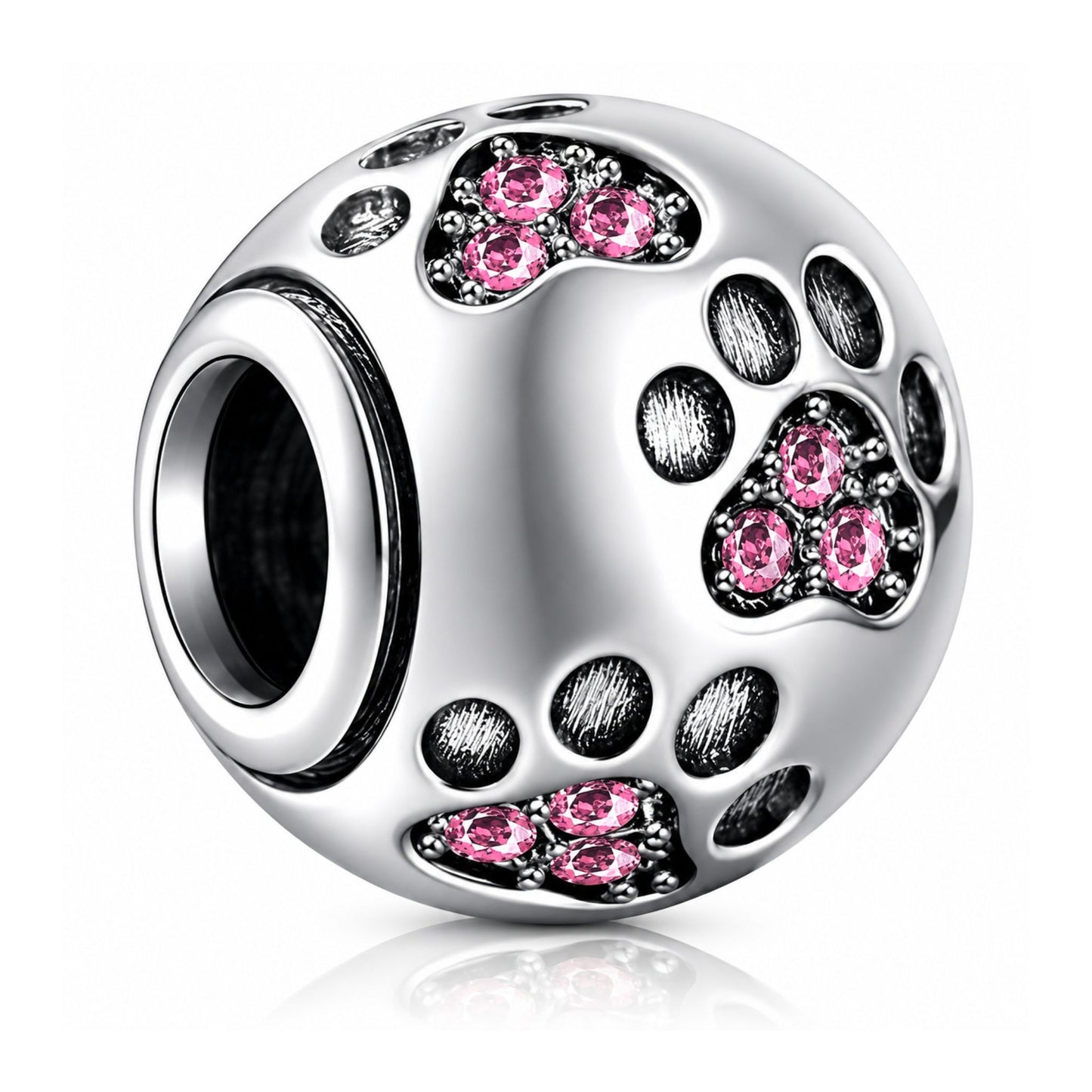 Pink Paw Print Animal Pet Dog Footprint Sterling Silver Charm Hallmarked S925 for Charm Bracelet and Necklace