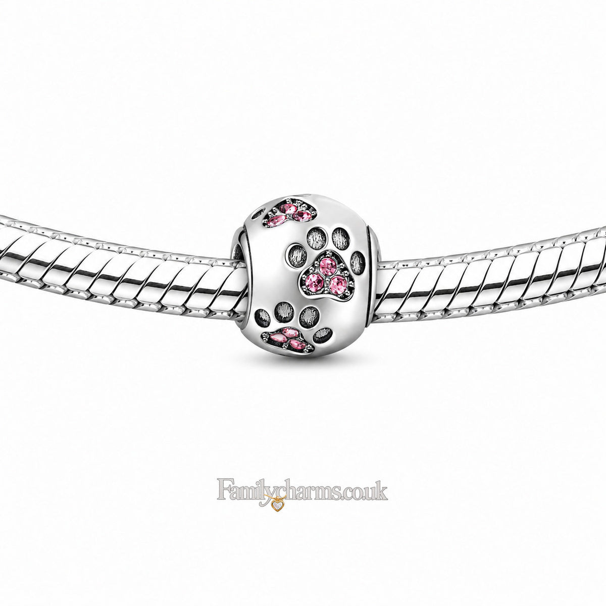Pink Paw Print Animal Pet Dog Footprint Sterling Silver Charm Hallmarked S925 for Charm Bracelet and Necklace