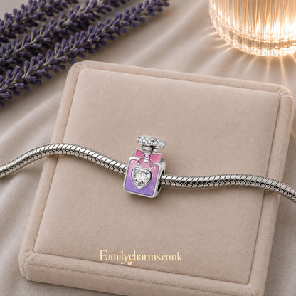 Pink & Purple Perfume Bottle With Bow Sterling Silver Charm Hallmarked S925 for Charm Bracelet and Necklace