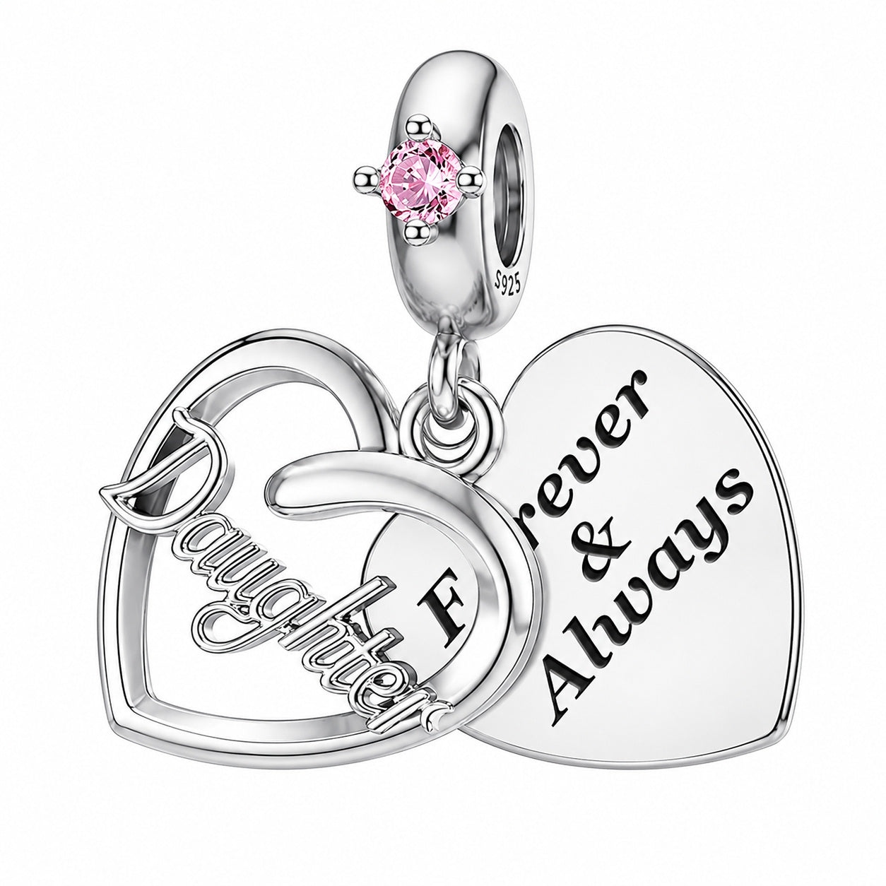 Pink Stone Daughter Dangle Sterling Silver Charm Hallmarked S925 for Charm Bracelet and Necklace
