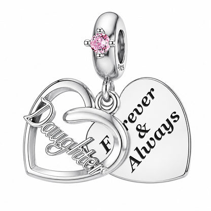 Pink Stone Daughter Dangle Sterling Silver Charm Hallmarked S925 for Charm Bracelet and Necklace