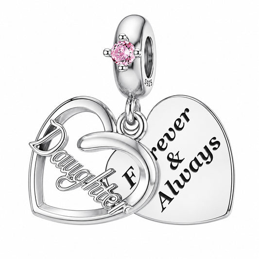 Pink Stone Daughter Dangle Sterling Silver Charm Hallmarked S925 for Charm Bracelet and Necklace