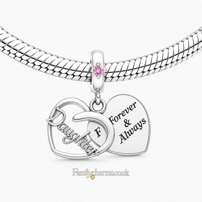 Pink Stone Daughter Dangle Sterling Silver Charm Hallmarked S925 for Charm Bracelet and Necklace
