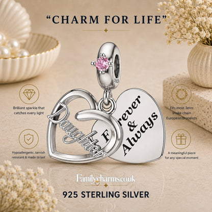 Pink Stone Daughter Dangle Sterling Silver Charm Hallmarked S925 for Charm Bracelet and Necklace