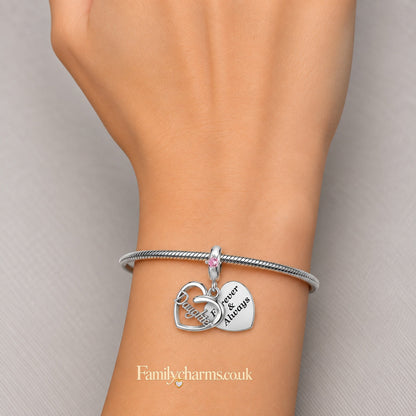 Pink Stone Daughter Dangle Sterling Silver Charm Hallmarked S925 for Charm Bracelet and Necklace
