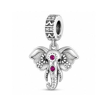 Pink Stone Elephant Dangle Sterling Silver Charm Hallmarked S925 for Charm Bracelet and Necklace