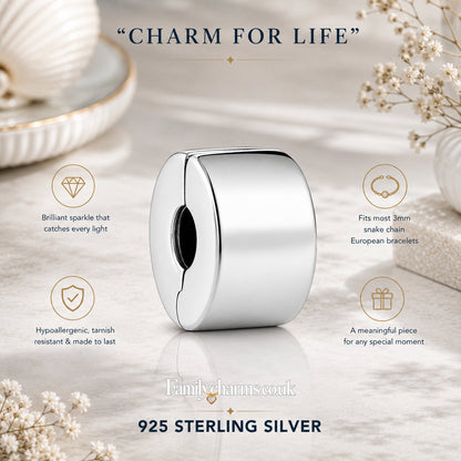 Plain Clip Stopper Charm Hallmarked S925 for Charm Bracelet and Necklace