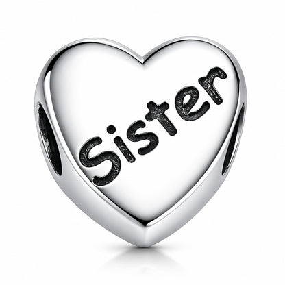 Sister Heart Sterling Silver Charm Hallmarked S925 for Charm Bracelet and Necklace
