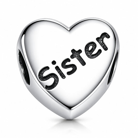 Sister Heart Sterling Silver Charm Hallmarked S925 for Charm Bracelet and Necklace