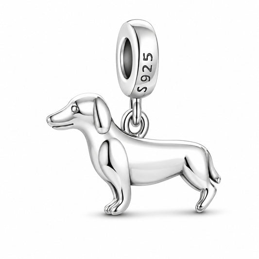 Polished Dachshund Dog Sterling Silver Charm Hallmarked S925 for Charm Bracelet and Necklace