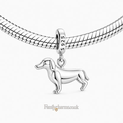 Polished Dachshund Dog Sterling Silver Charm Hallmarked S925 for Charm Bracelet and Necklace