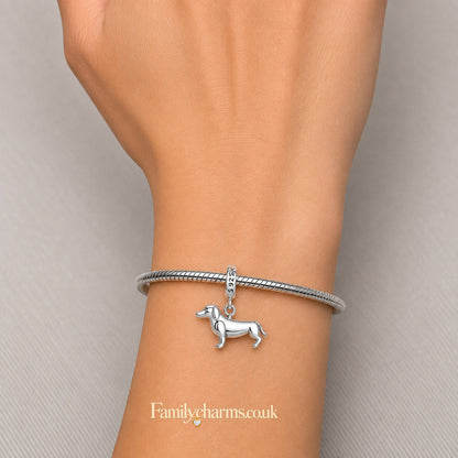 Polished Dachshund Dog Sterling Silver Charm Hallmarked S925 for Charm Bracelet and Necklace