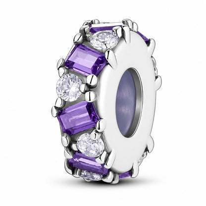 Purple Bezel Set Stopper with Silicone Ring Hallmarked S925 for Charm Bracelet and Necklace