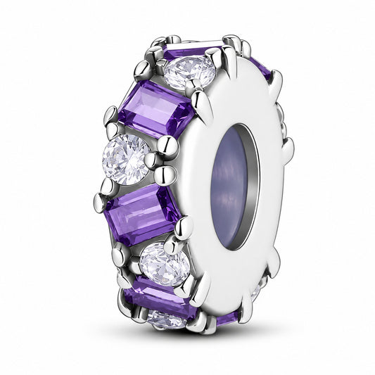 Purple Bezel Set Stopper with Silicone Ring Hallmarked S925 for Charm Bracelet and Necklace