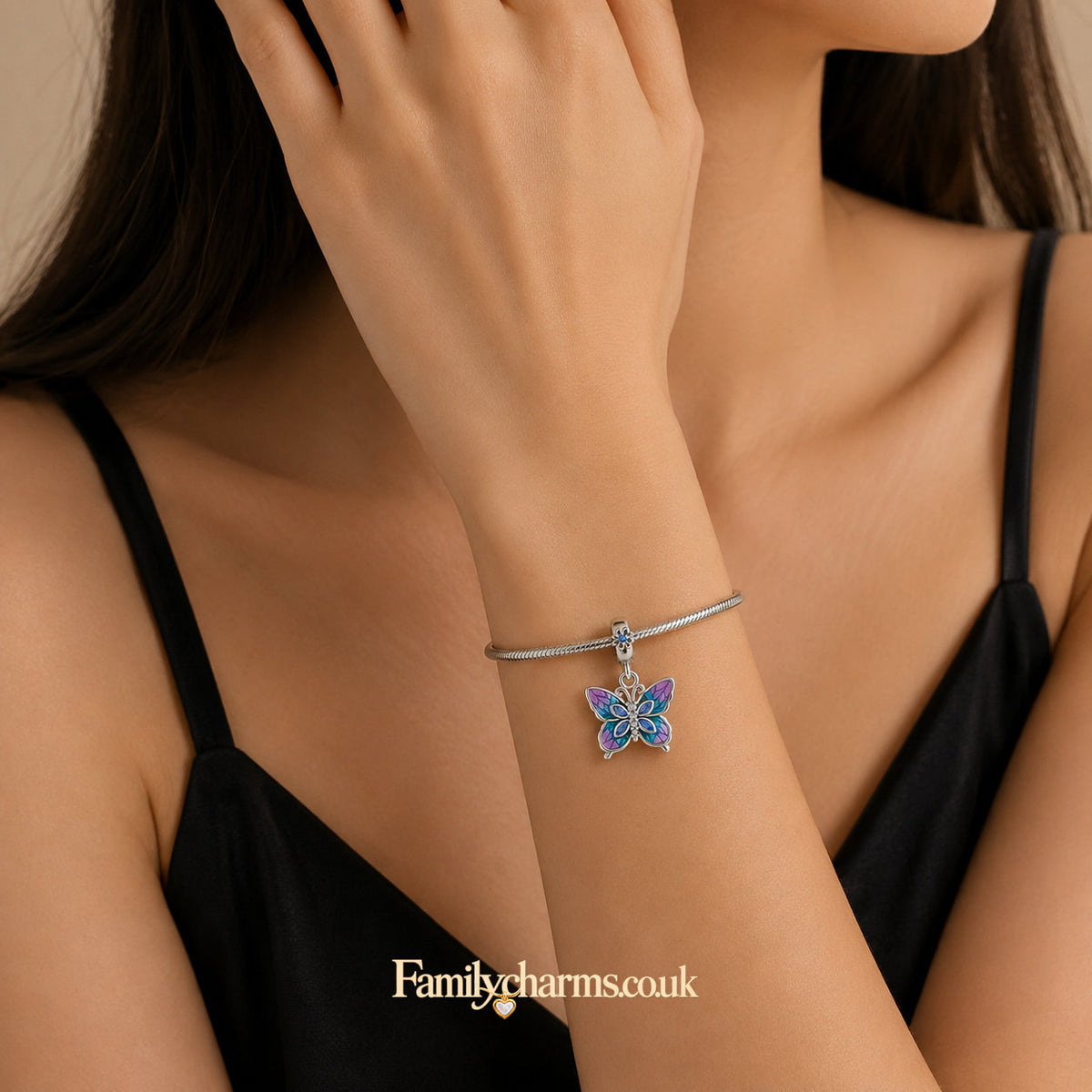 Purple Blue Butterfly CZ Dangle Charm Hallmarked S925 for Charm Bracelet and Necklace