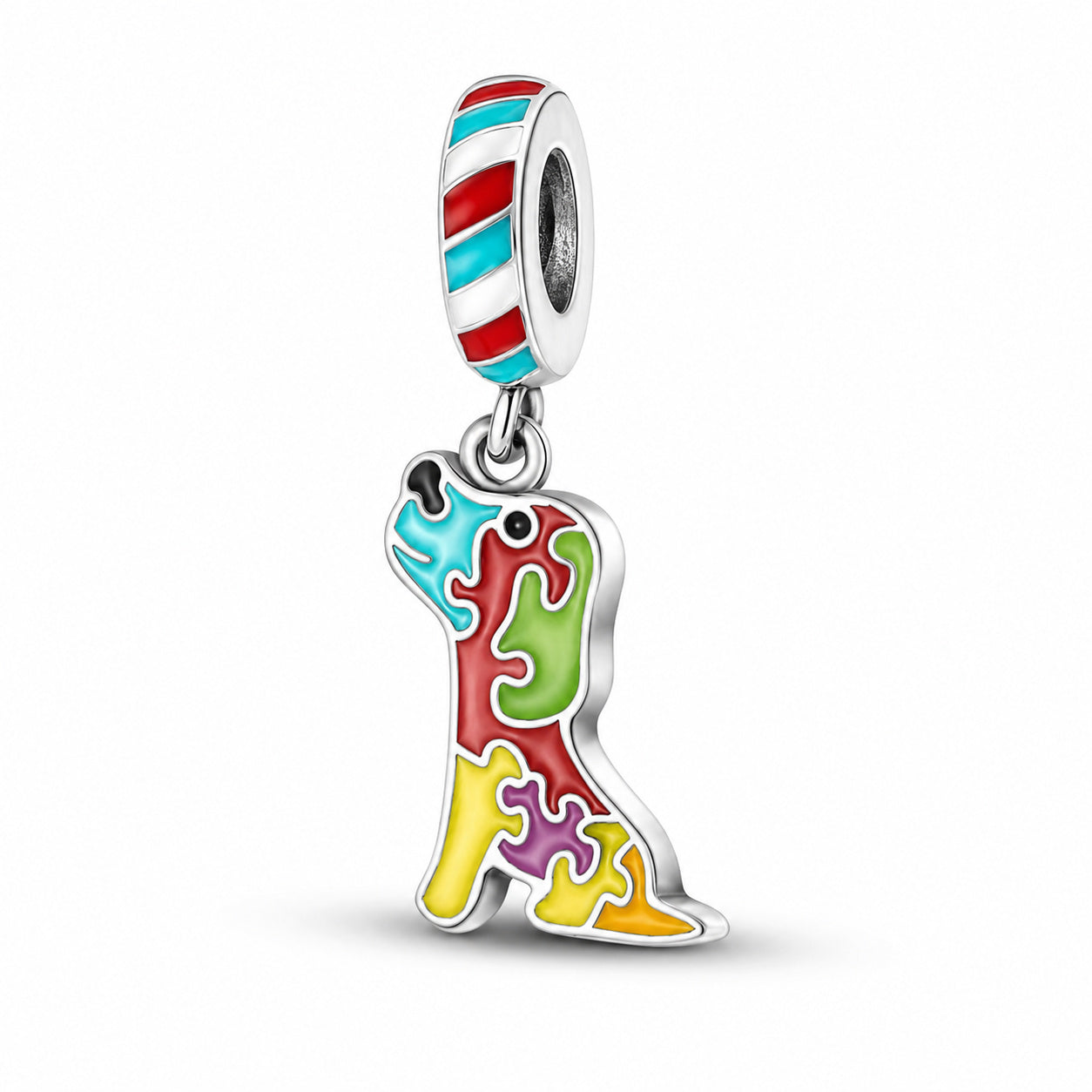 Puzzle Dog Autism Awareness Sterling Silver Charm Hallmarked S925 for Charm Bracelet and Necklace