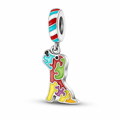 Puzzle Dog Autism Awareness Sterling Silver Charm Hallmarked S925 for Charm Bracelet and Necklace