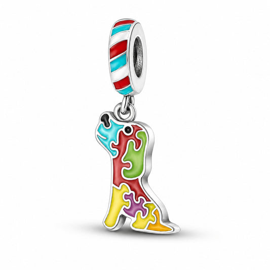 Puzzle Dog Autism Awareness Sterling Silver Charm Hallmarked S925 for Charm Bracelet and Necklace