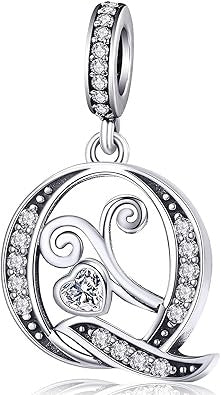 Classic Alphabet Letters A to Z Sterling Silver Dangle Charm Hallmarked S925 for Charm Bracelet and Necklace