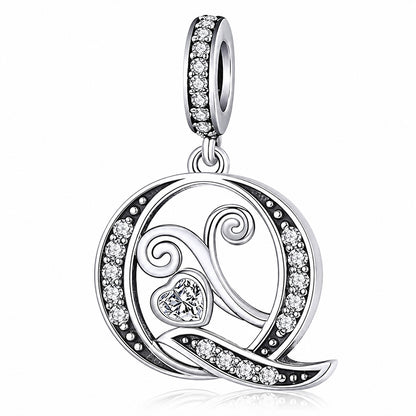 Classic Alphabet Letters A to Z Sterling Silver Dangle Charm Hallmarked S925 for Charm Bracelet and Necklace