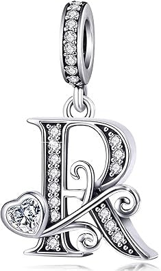 Classic Alphabet Letters A to Z Sterling Silver Dangle Charm Hallmarked S925 for Charm Bracelet and Necklace