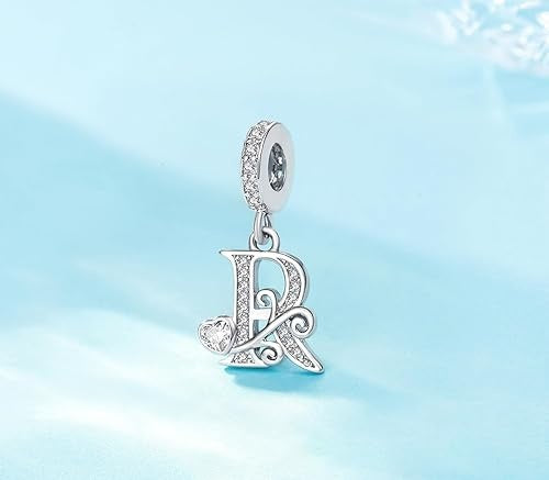 Classic Alphabet Letters A to Z Sterling Silver Dangle Charm Hallmarked S925 for Charm Bracelet and Necklace