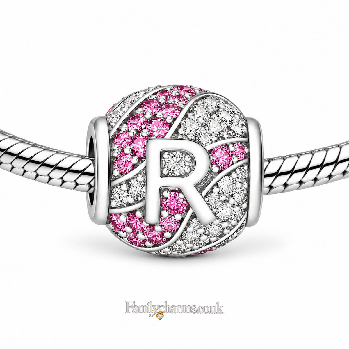 Alphabets Letter R Charm for Bracelet, S925 Sterling Silver