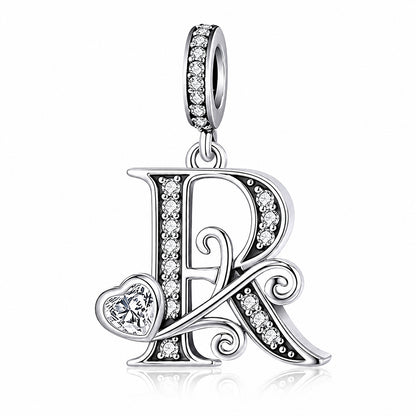 Classic Alphabet Letters A to Z Sterling Silver Dangle Charm Hallmarked S925 for Charm Bracelet and Necklace