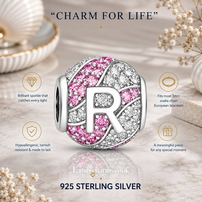 Alphabets Letter R Charm for Bracelet, S925 Sterling Silver