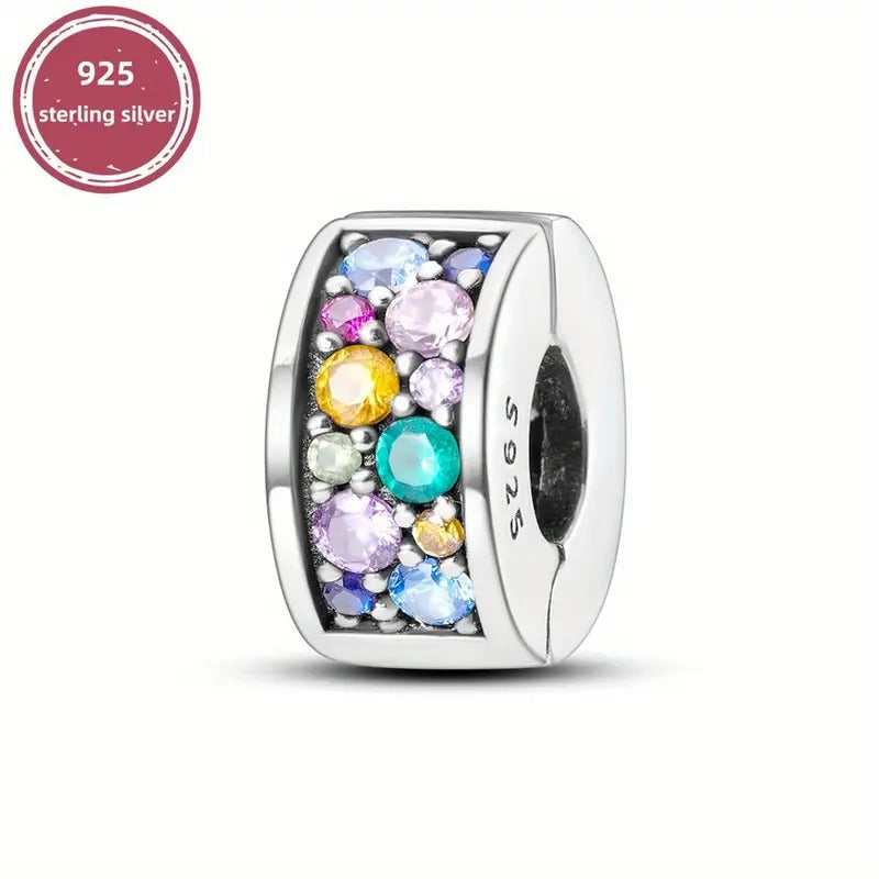 Rainbow Clip Stopper Sterling Silver Charm Hallmarked S925 for Charm Bracelet and Necklace