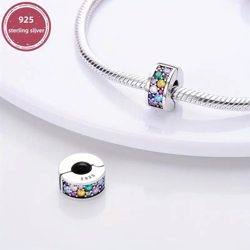 Rainbow Clip Stopper Sterling Silver Charm Hallmarked S925 for Charm Bracelet and Necklace