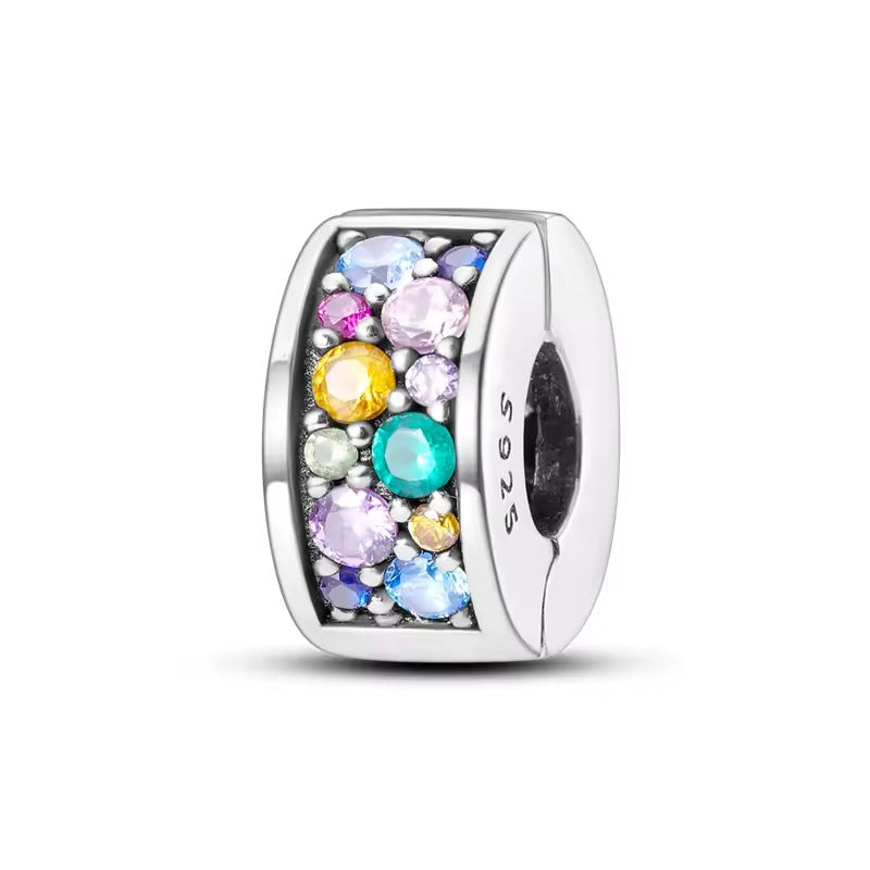 Rainbow Clip Stopper Sterling Silver Charm Hallmarked S925 for Charm Bracelet and Necklace
