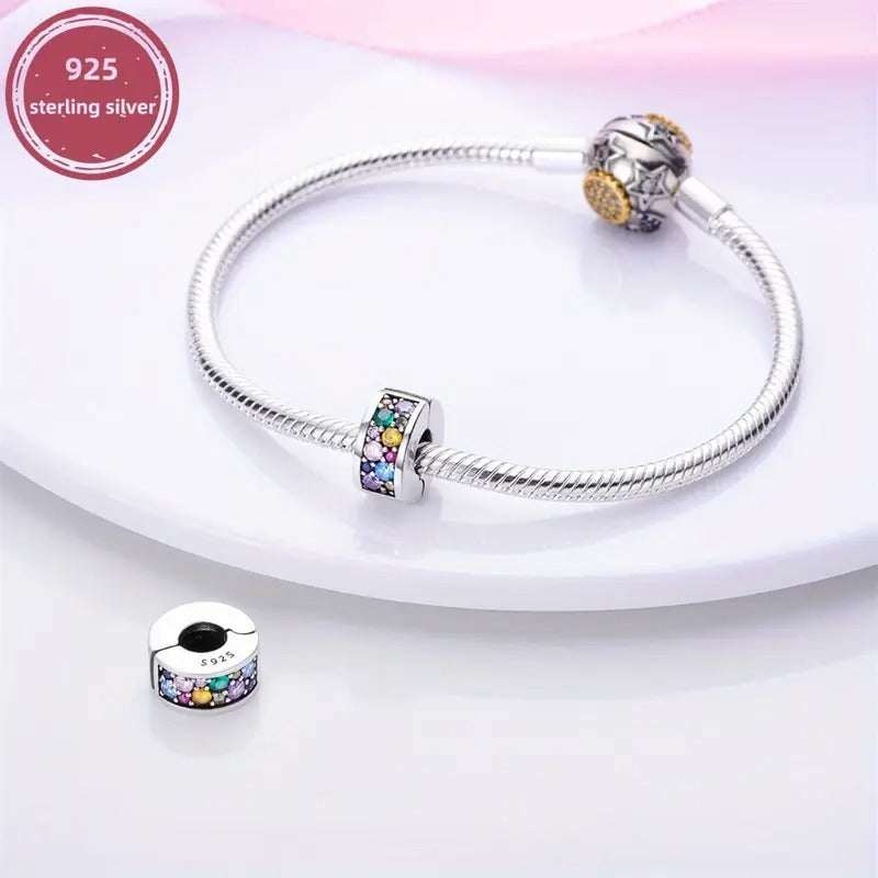 Rainbow Clip Stopper Sterling Silver Charm Hallmarked S925 for Charm Bracelet and Necklace