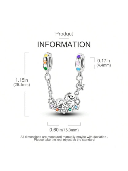 Rainbow Dog Safety Chain Sterling Silver Charm Hallmarked S925 for Charm Bracelet and Necklace