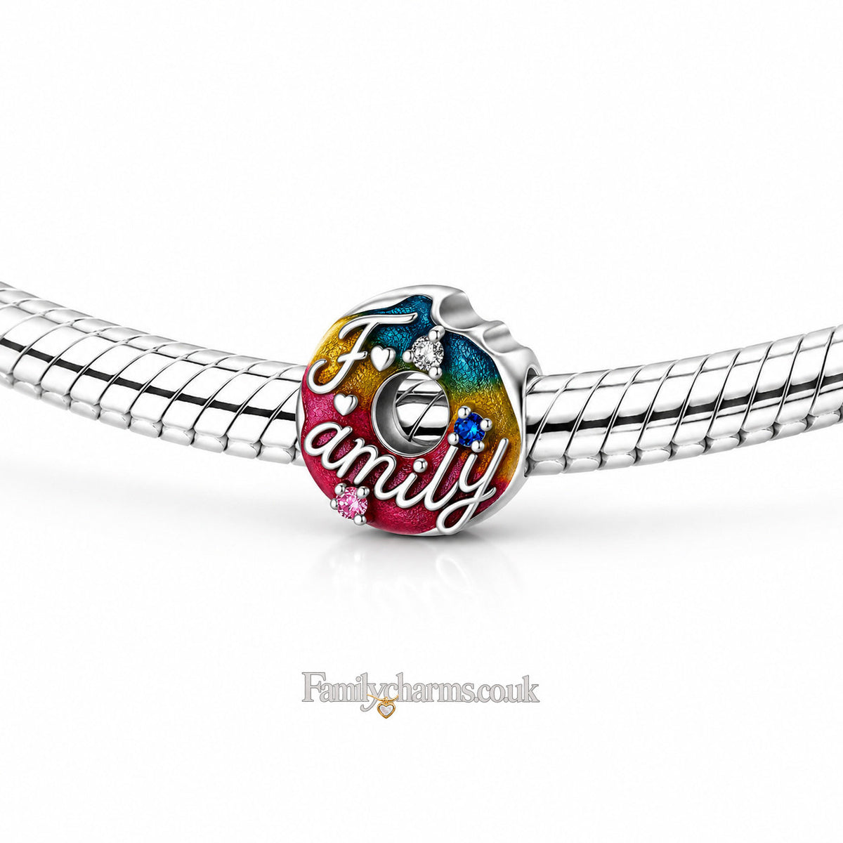 Rainbow Donut Bead Charm Hallmarked S925 for Charm Bracelet and Necklace