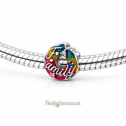 Rainbow Donut Bead Charm Hallmarked S925 for Charm Bracelet and Necklace