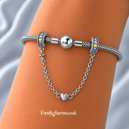 Rainbow and Heart Safety Chain Hallmarked S925 for Charm Bracelet and Necklace