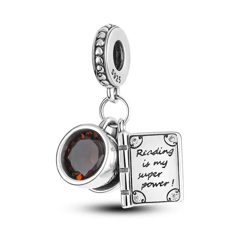 Reading is My Super Power Book Sterling Silver Charm Hallmarked S925 for Charm Bracelet and Necklace