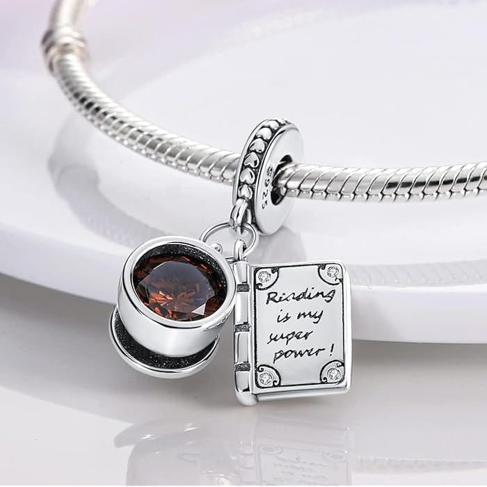 Reading is My Super Power Book Sterling Silver Charm Hallmarked S925 for Charm Bracelet and Necklace