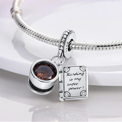 Reading is My Super Power Book Sterling Silver Charm Hallmarked S925 for Charm Bracelet and Necklace