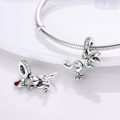 Realistic Tyrannosaur Dinosaur Charm for Bracelet, S925 Sterling Silver
