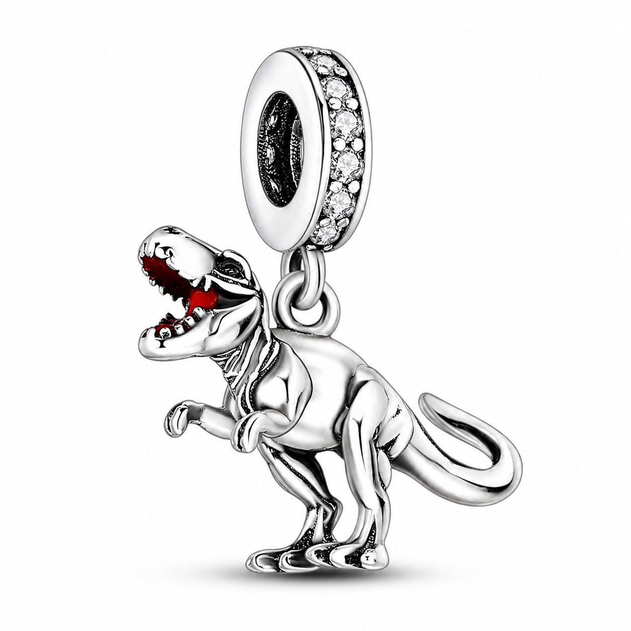 Realistic Tyrannosaur Dinosaur Charm for Bracelet, S925 Sterling Silver